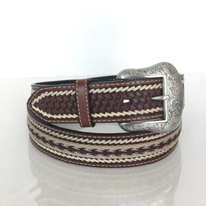 Nocona Mens Western Woven Belt Brown Leather Silver Conchos Size 40 N2495602